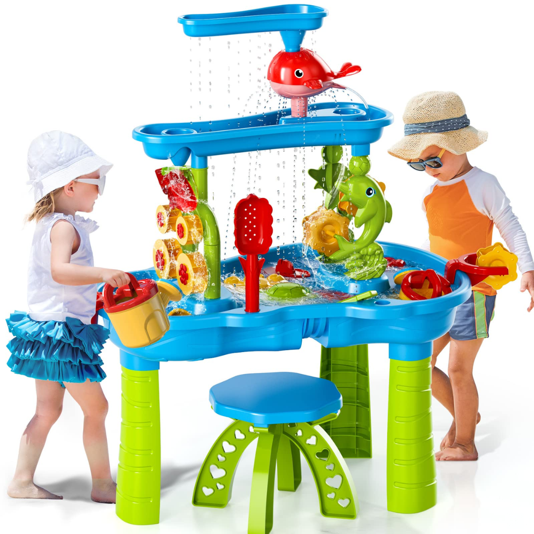 Kids Sand & Water Play Table - 15-Piece Accessory Set - Outdoor Activity Centre | meowbutter