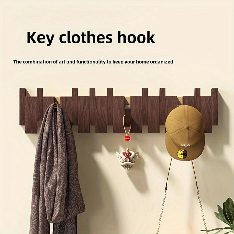Six Unit Wooden Wall Hooks — Piano Key Fold Out Rack