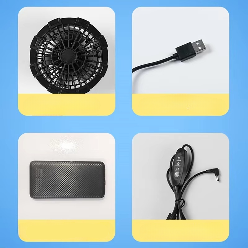 USB chladicí ventilátorová vesta – nositelný systém proudění vzduchu – dobíjecí – S–4XL – bílá a modrá | meowbutter