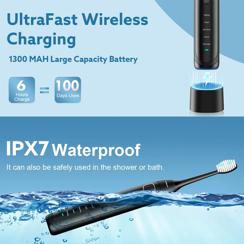 Sonic Electric Toothbrush - 4 Brush Heads & Storage Box - Rechargeable Adult Design | meowbutter