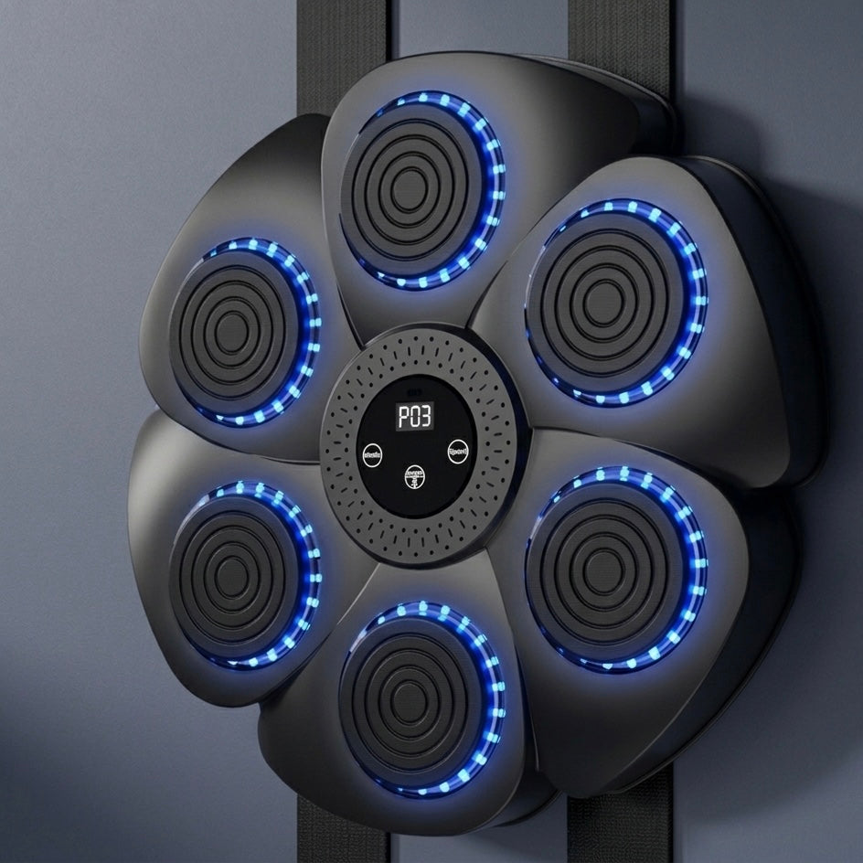 Wall-Mounted Boxing Trainer - RGB Lighting - Bluetooth - Punch Counter - USB - Black & White | meowbutter