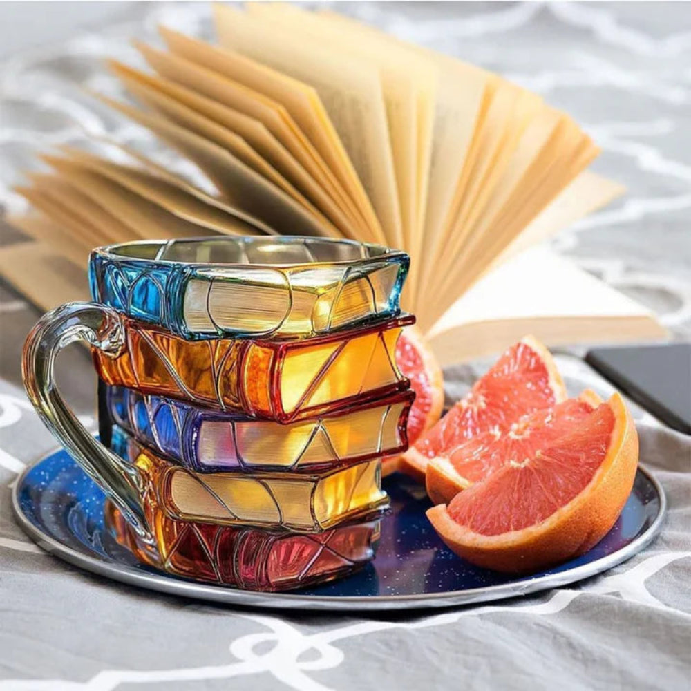 Coffee Mug Glass Book Design 3D Style Literary Gift Cup | Meowbutter