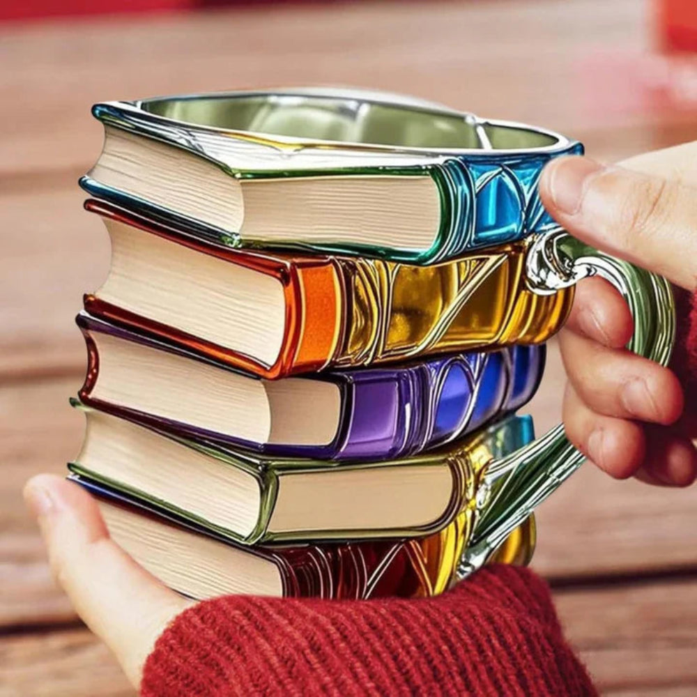 Coffee Mug Glass Book Design 3D Style Literary Gift Cup | Meowbutter