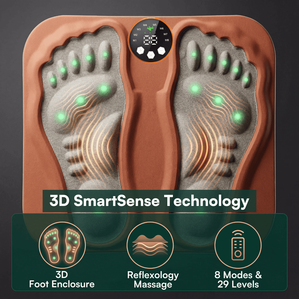 Almofada Massageadora de Pés EMS - 29 Níveis de Intensidade - 8 Modos - Ergonómica 3D - Comando RF - USB | meowbutter
