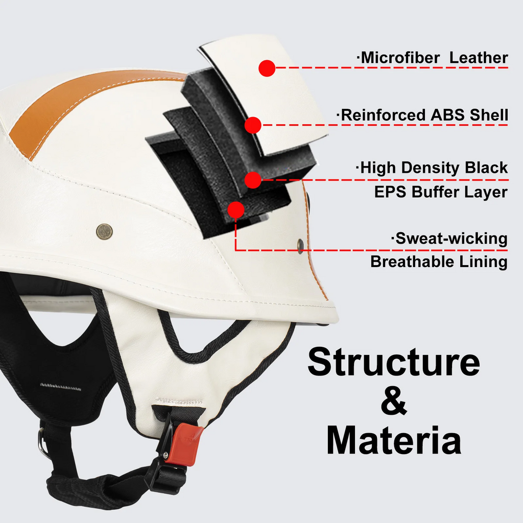 Casco da moto in pelle stile tedesco M35 a mezzo volto - Certificato DOT | meowbutter