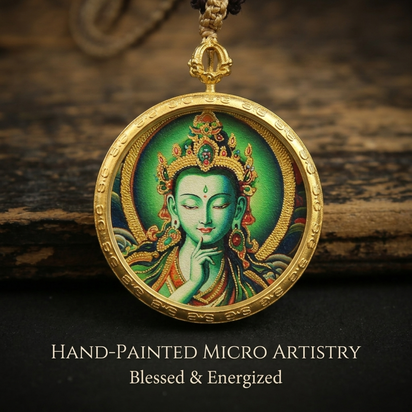 Handcrafted Thangka Necklace With Micro Painted Art Pendant