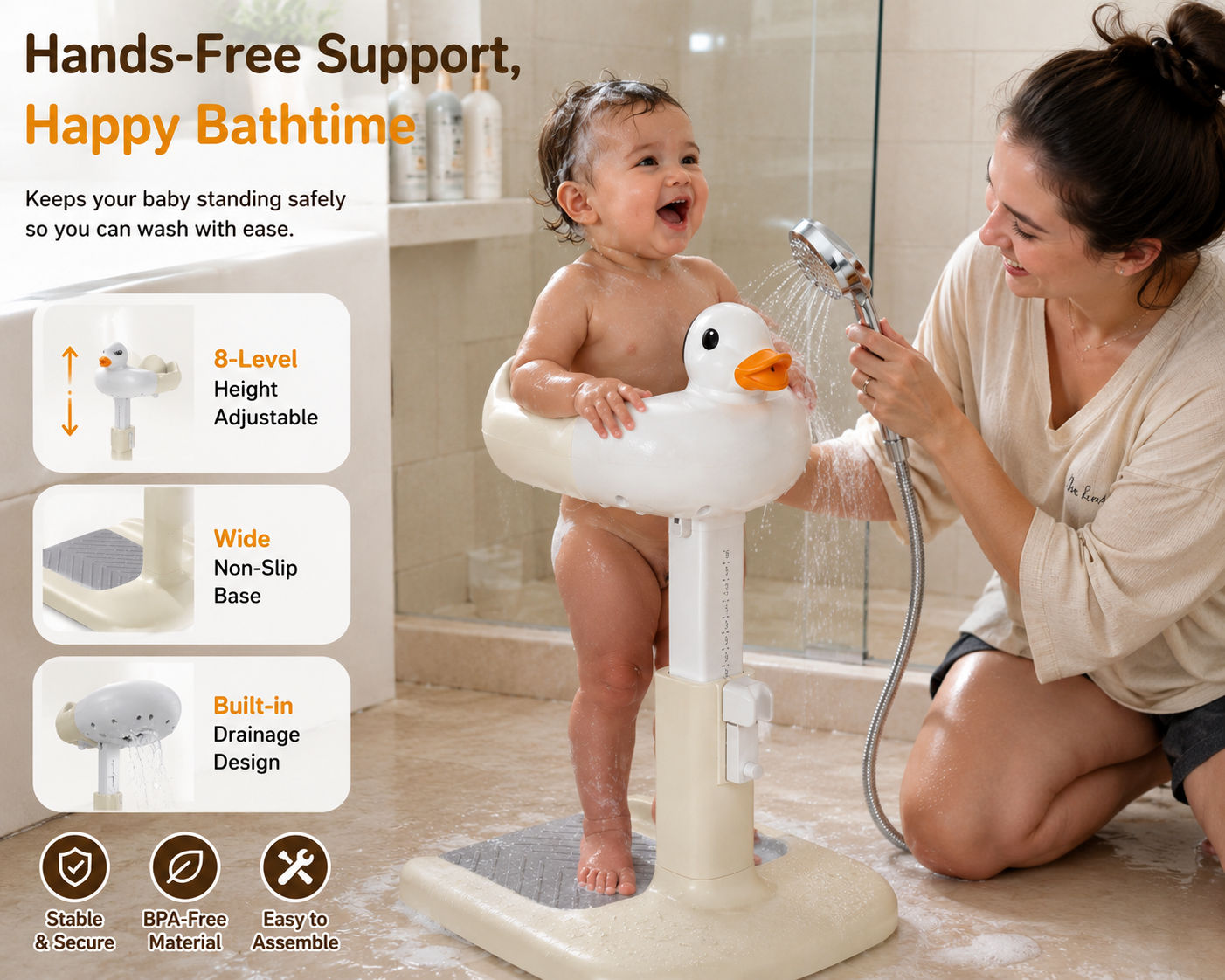 Hands-Free Upright Toddler Bath Stand