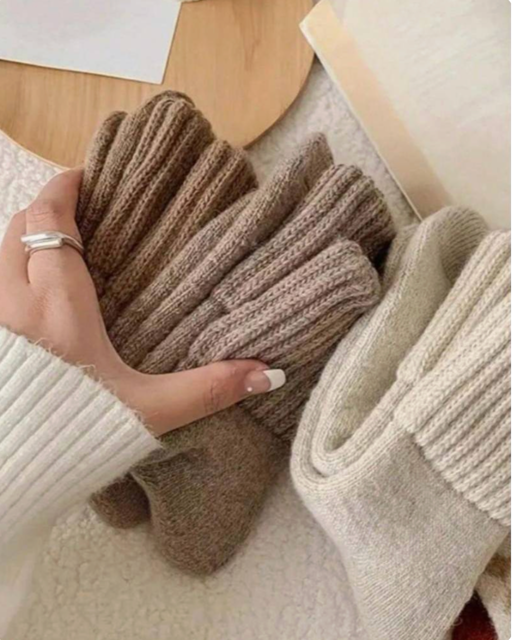 Pacote de Cinco Pares de Meias em Fleece Tricotadas para Uso Diário