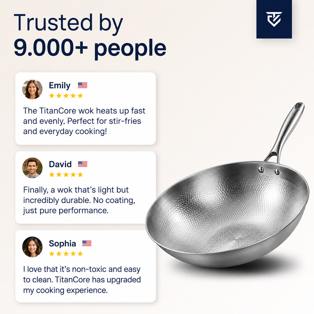 The Authentic Hand-Hammered Pure Titanium Wok (32CM)