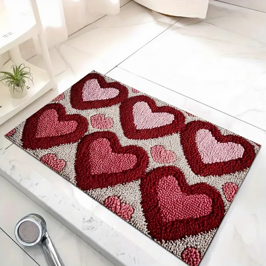 Doormat Heart Pattern Non Slip Polyester Entry Floor Mat | Meowbutter