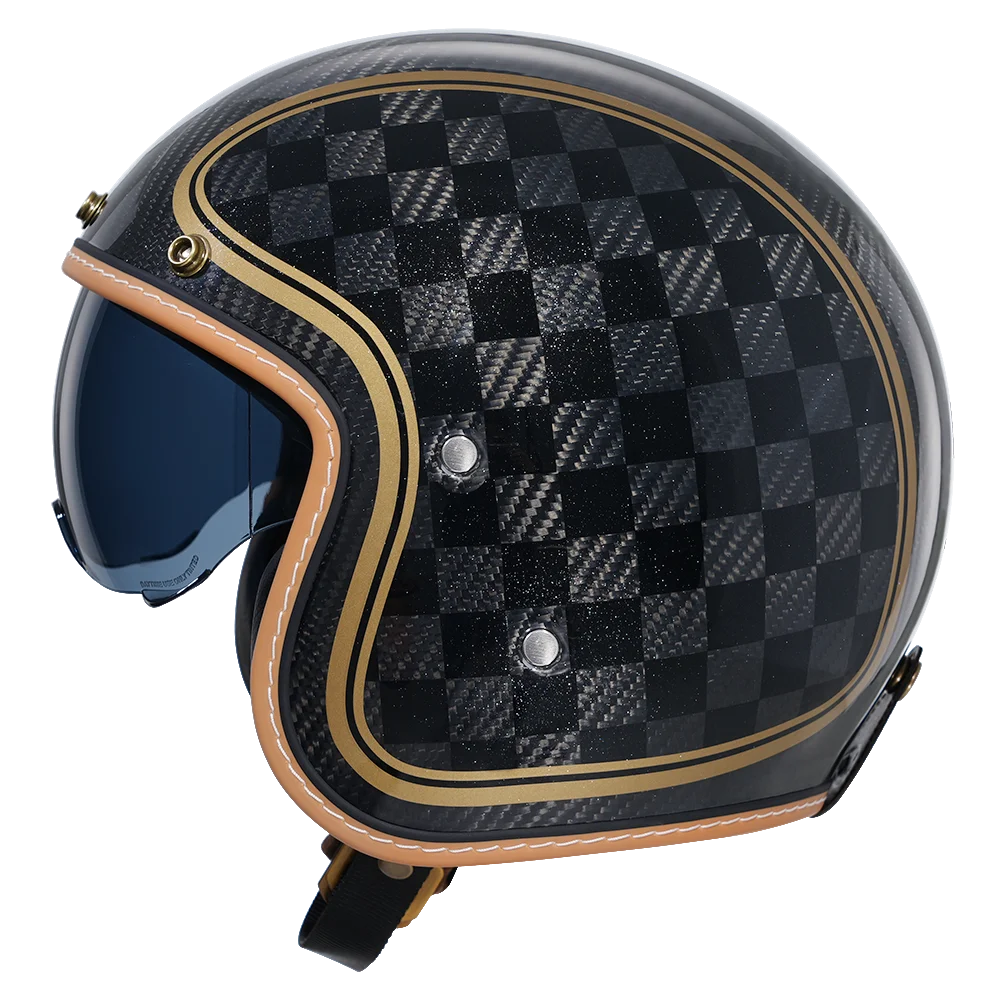 Capacete Retro Aberto em Fibra de Carbono – Certificado DOT - Meowbutter