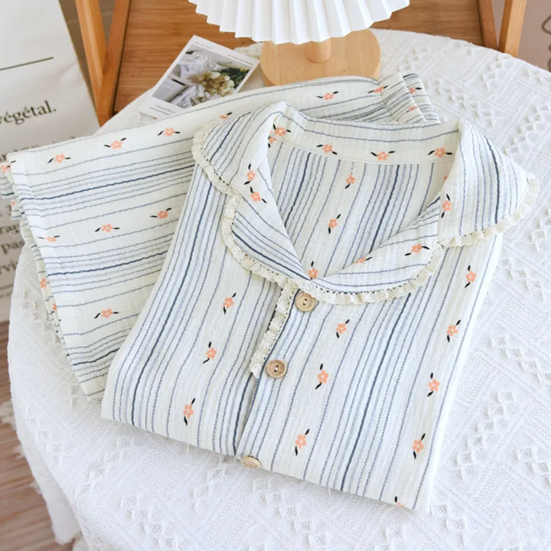 The Short Bloom Short Sleeve Pajama Set In Muslin Cotton