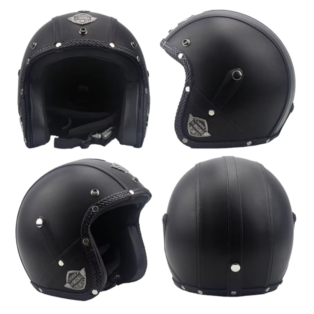Casco Abierto de Cuero Vintage Premium - Aprobado por DOT y ECE - Meowbutter