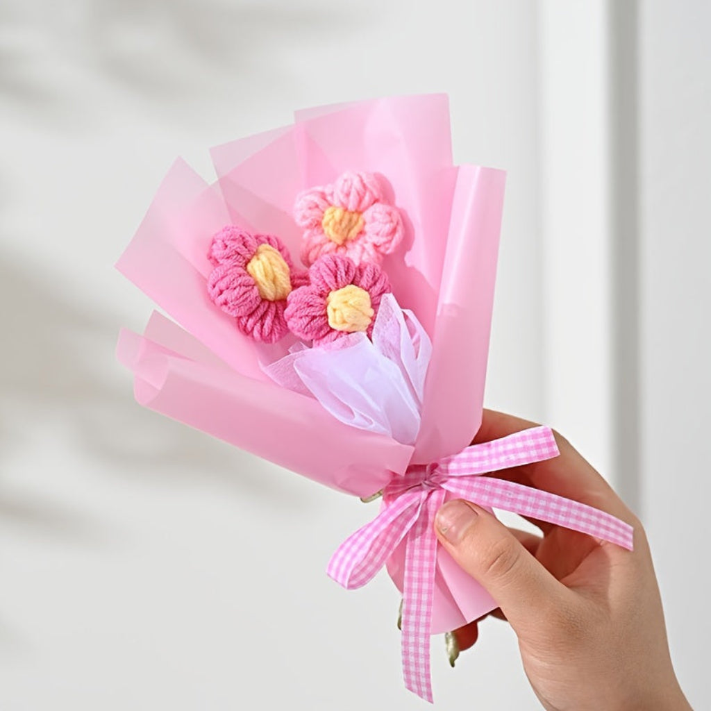 Handmade Mini Wrapped Floral Bouquet — Compact Ribbon-Tied Stems