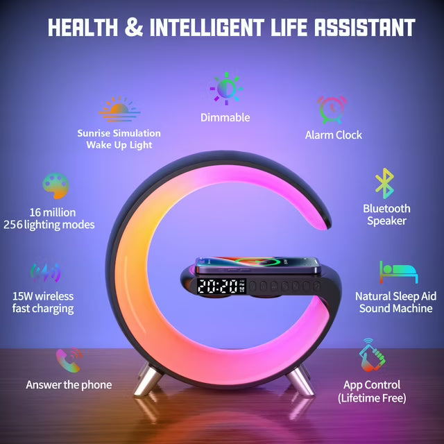 Chytré budík - Bluetooth reproduktor - 15W bezdrátová nabíječka - RGB náladové světlo - bílá a černá | meowbutter