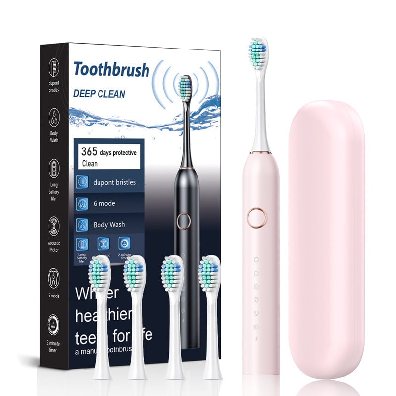 Sonic Electric Toothbrush - 4 Brush Heads & Storage Box - Rechargeable Adult Design | meowbutter