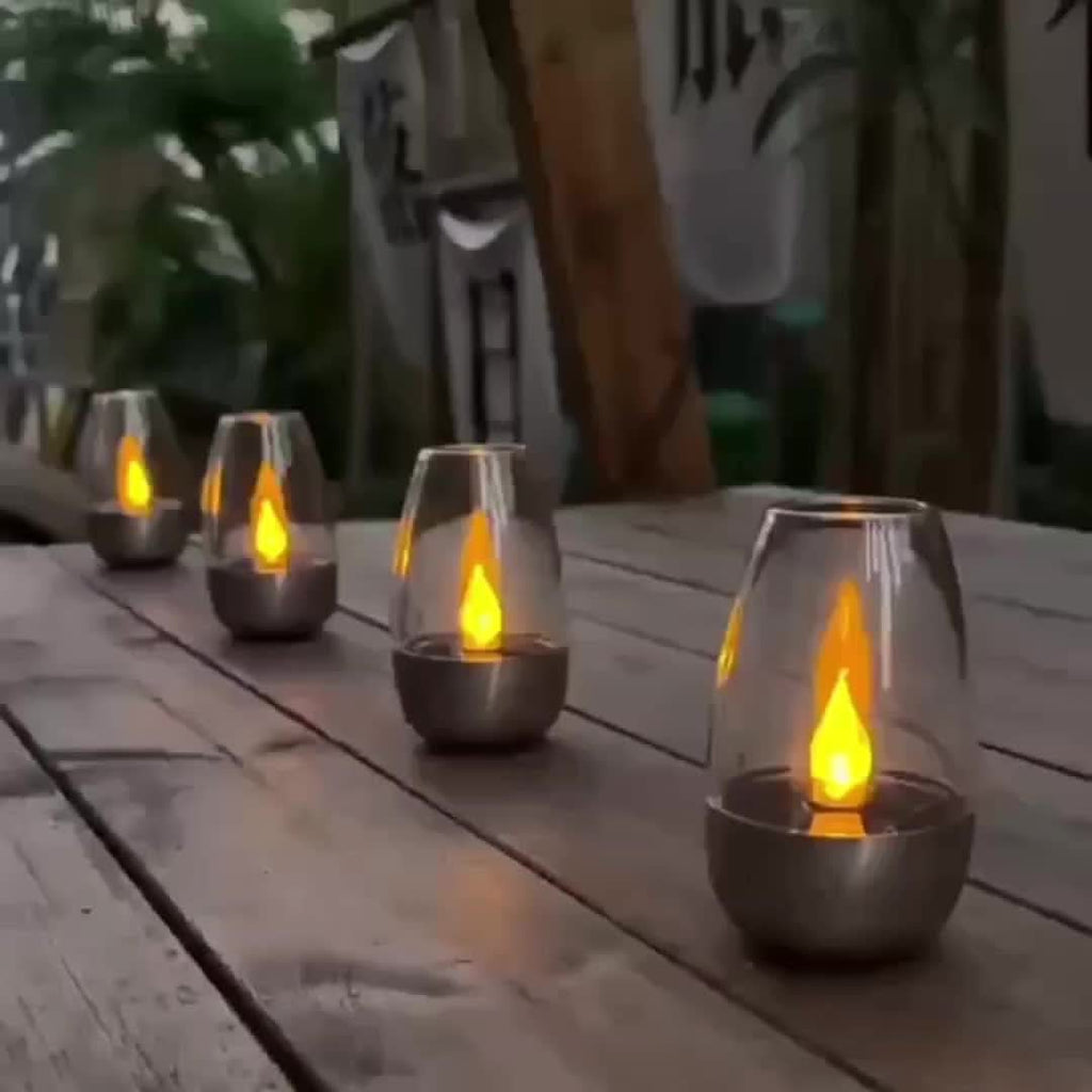Solar LED Stainless Steel Candle Light with Simulated Flame | meowbutter