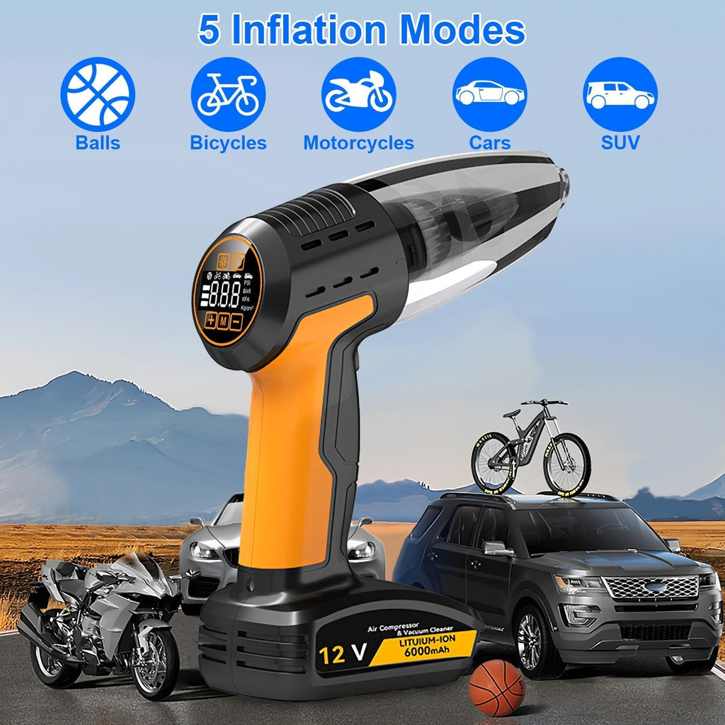 Kabelloser Auto-Staubsauger & Reifenfüller - 4-in-1 - 9000Pa - 120W - 6000mAh - LED | meowbutter