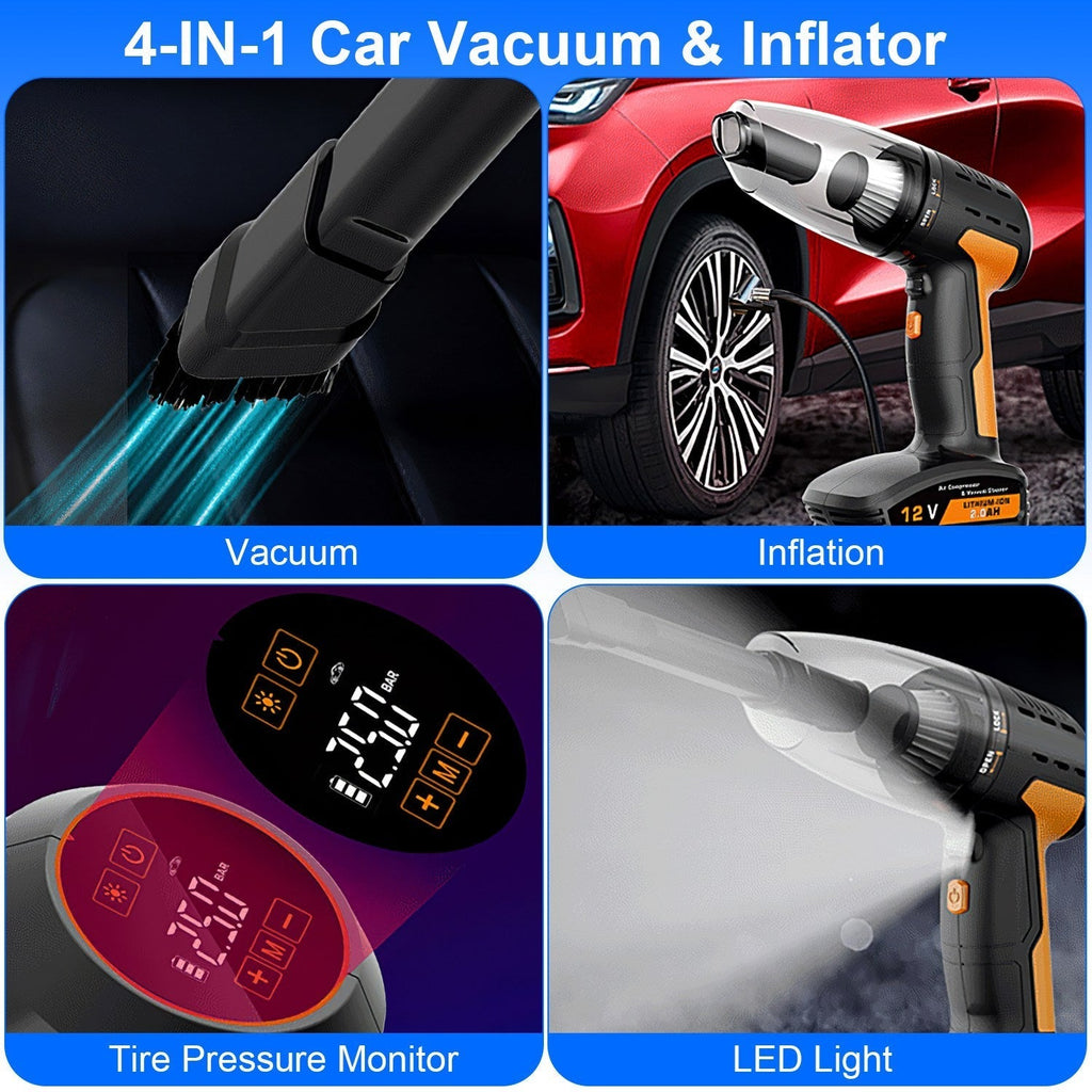 Kabelloser Auto-Staubsauger & Reifenfüller - 4-in-1 - 9000Pa - 120W - 6000mAh - LED | meowbutter