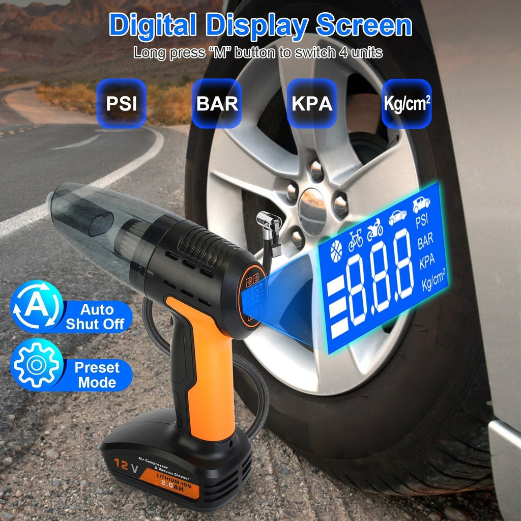 Kabelloser Auto-Staubsauger & Reifenfüller - 4-in-1 - 9000Pa - 120W - 6000mAh - LED | meowbutter