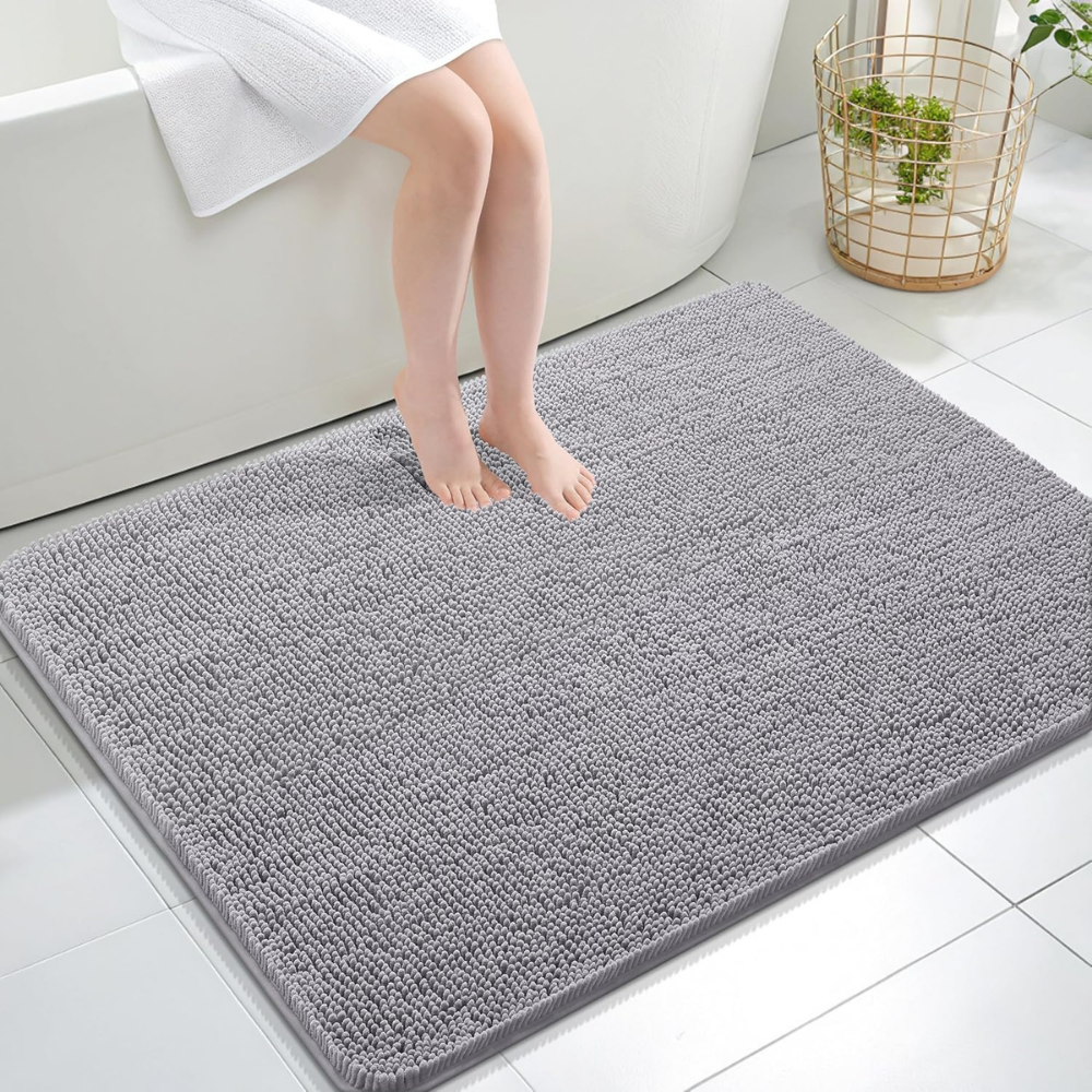 Tappeto da bagno assorbente in ciniglia — superficie soffice, retro testurizzato antiscivolo