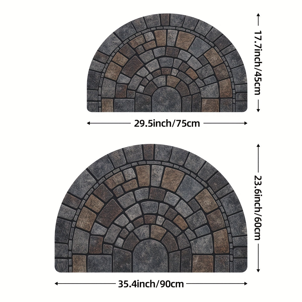 Půlkruhová mozaiková vstupní rohož — protiskluzová oblázková textura