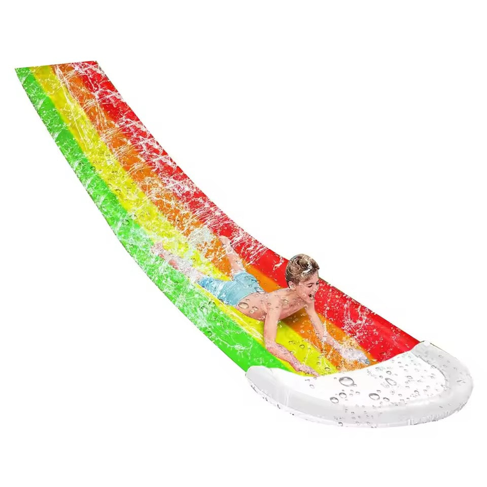 Toboggan d'eau de jardin - 480×76 cm - Pulvérisation intégrée - Piscine éclaboussante - Sans gonflage - À partir de 8 ans | meowbutter