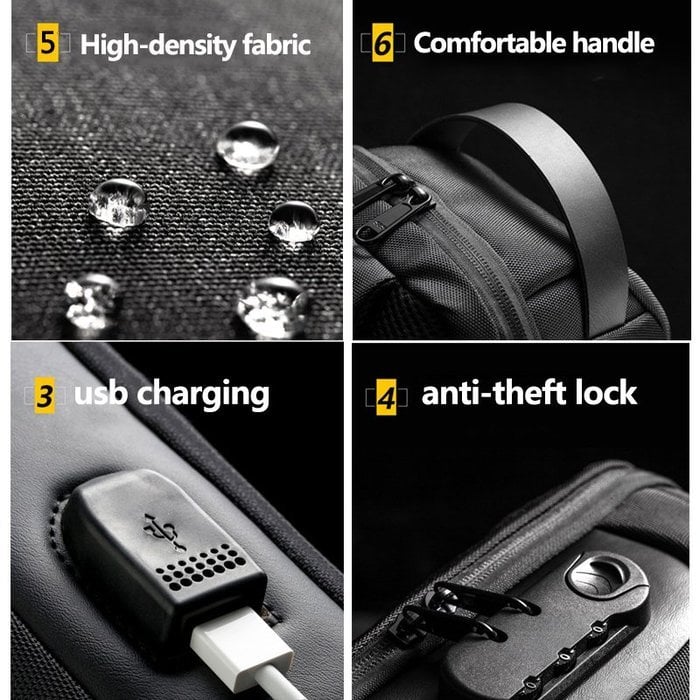 Waterproof Crossbody Bag - Anti-Theft Hidden Zip - USB 3.0 Charging Port - Oxford - Unisex | meowbutter