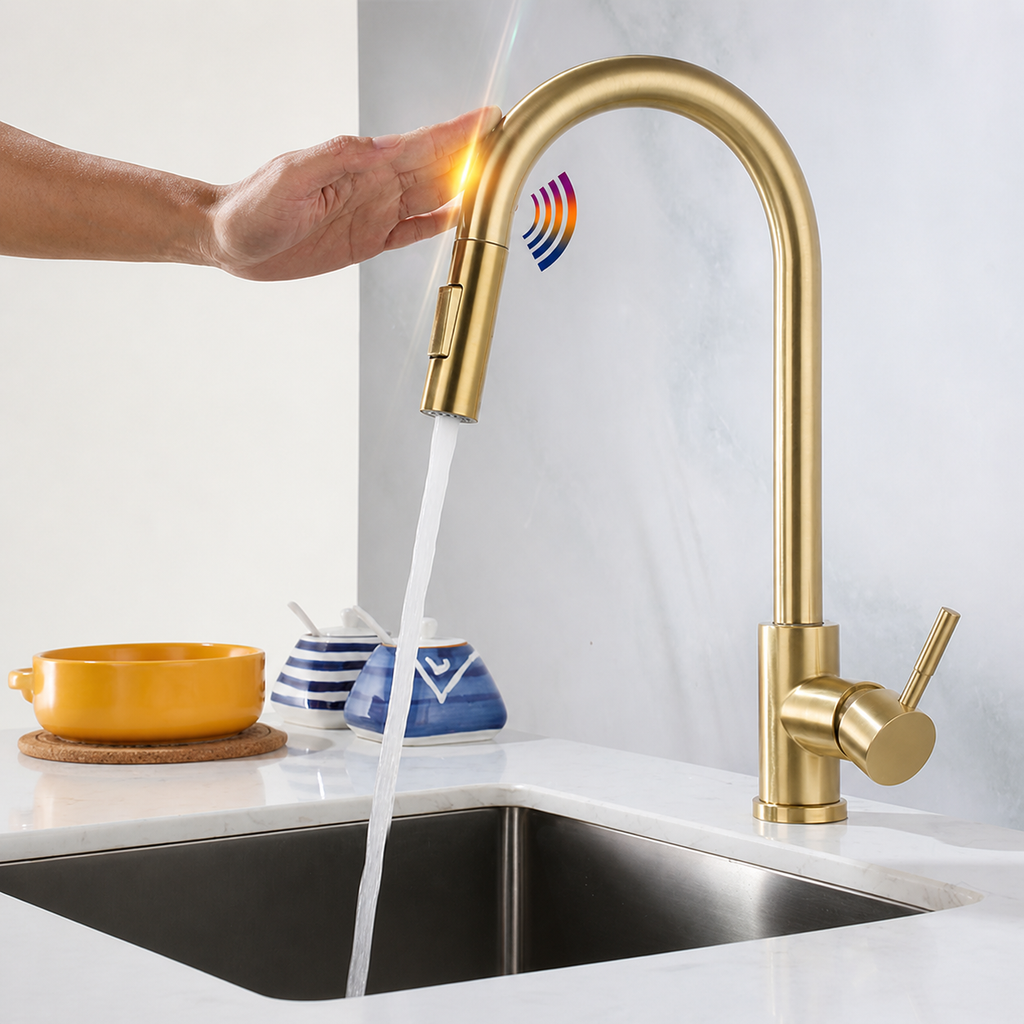 Rubinetto da cucina con doccetta estraibile, miscelatore monocomando per lavello | Meowbutter