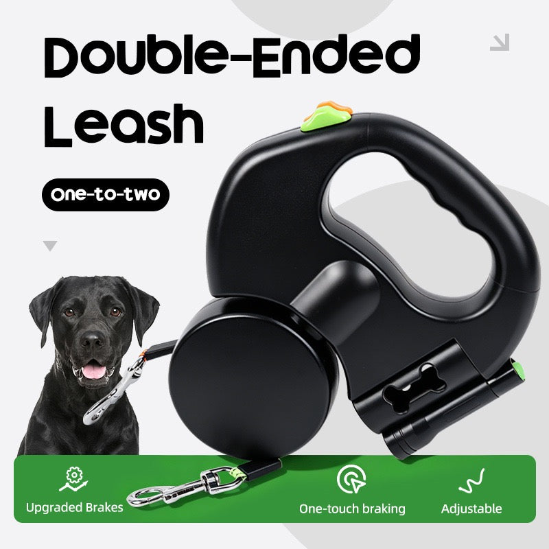 Dual Retractable Dog Leash for Walking Two Dogs with One Hand