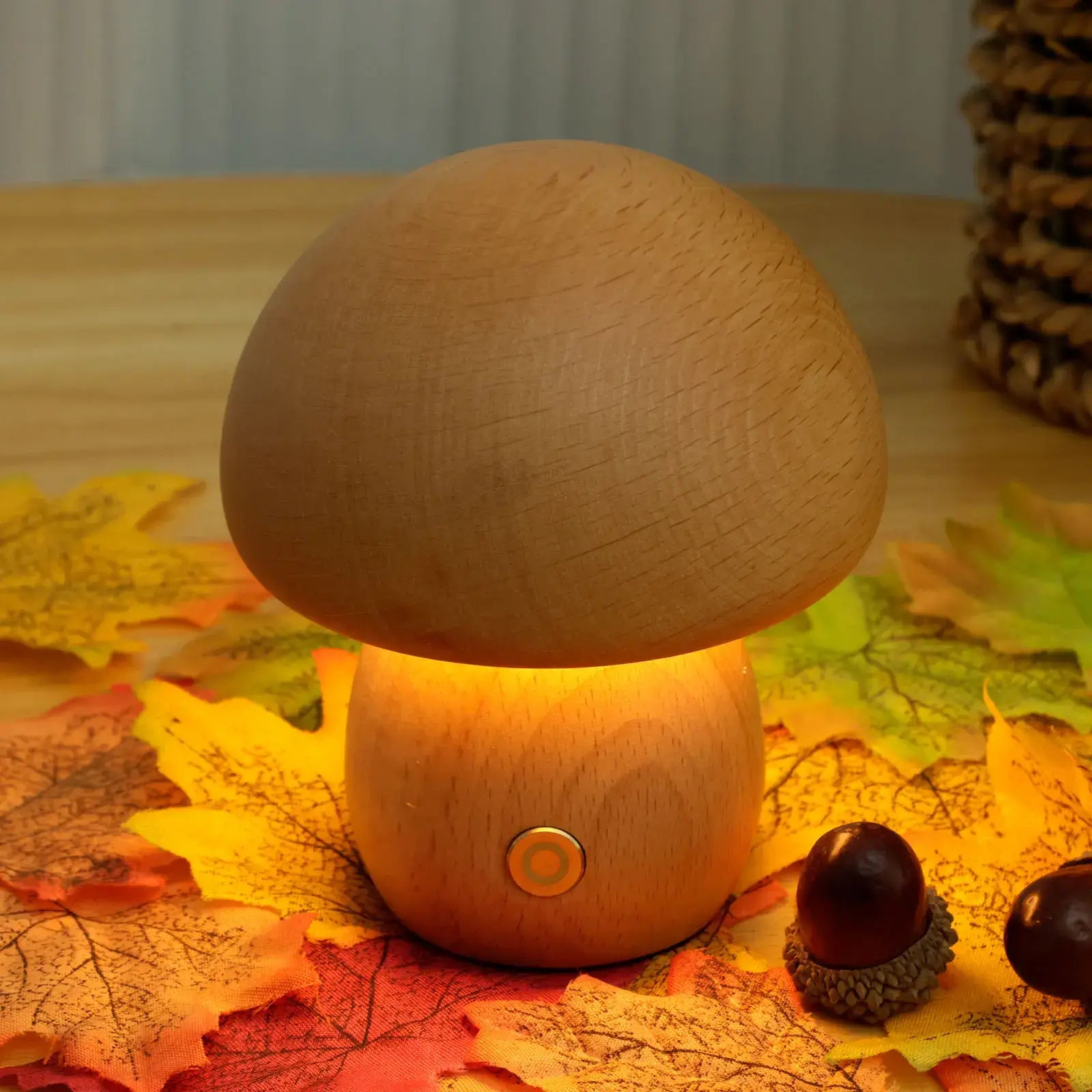 Portobello Mushroom Lamp | Natural Wood Rechargeable Night Light | Meowbutter