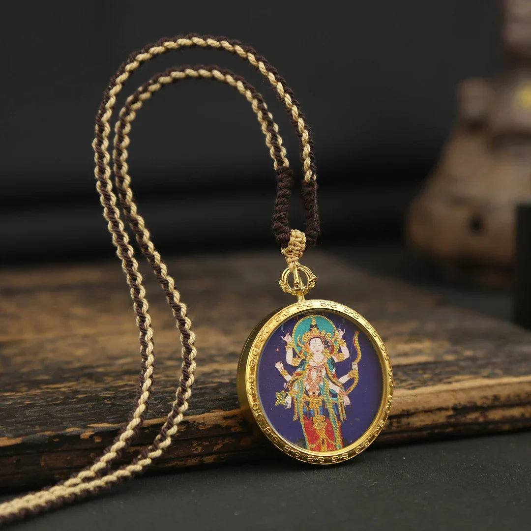 Handcrafted Thangka Necklace With Micro Painted Art Pendant