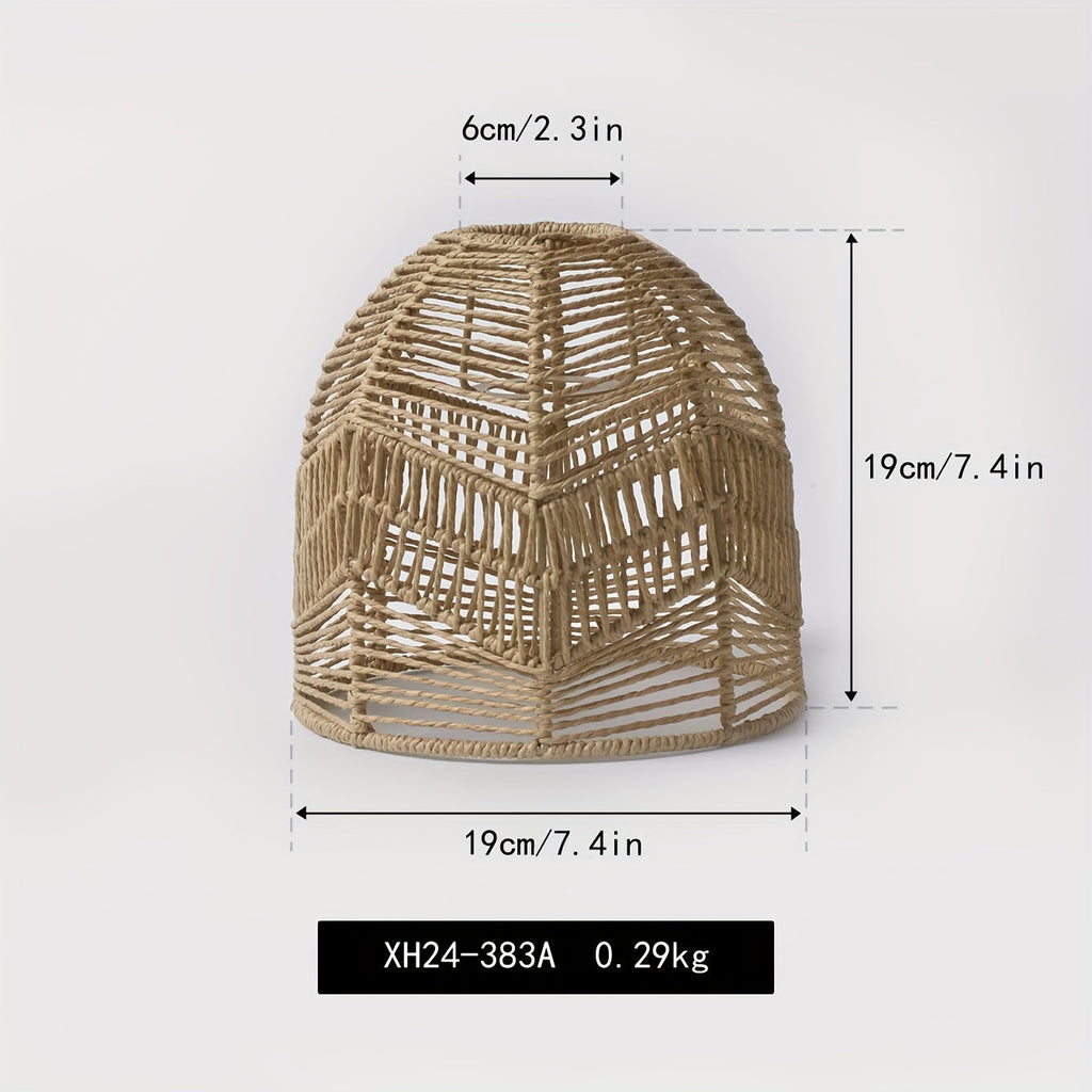 Handvävd pendellampa i rep - kupolformad skärm i naturlig pappersfiber