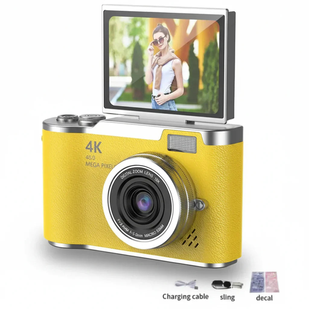 Digitální fotoaparát 4K s výklopným displejem, 48 MP, 8× zoom, kompaktní fotoaparát pro focení a natáčení videí | Meowbutter