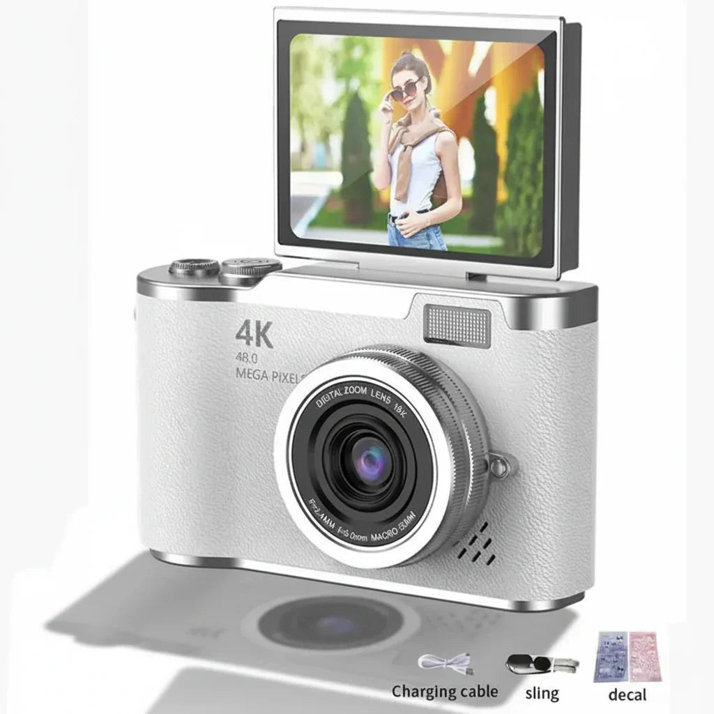 Digitální fotoaparát 4K s výklopným displejem, 48 MP, 8× zoom, kompaktní fotoaparát pro focení a natáčení videí | Meowbutter