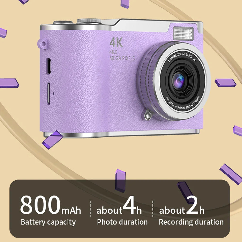 Digitální fotoaparát 4K s výklopným displejem, 48 MP, 8× zoom, kompaktní fotoaparát pro focení a natáčení videí | Meowbutter
