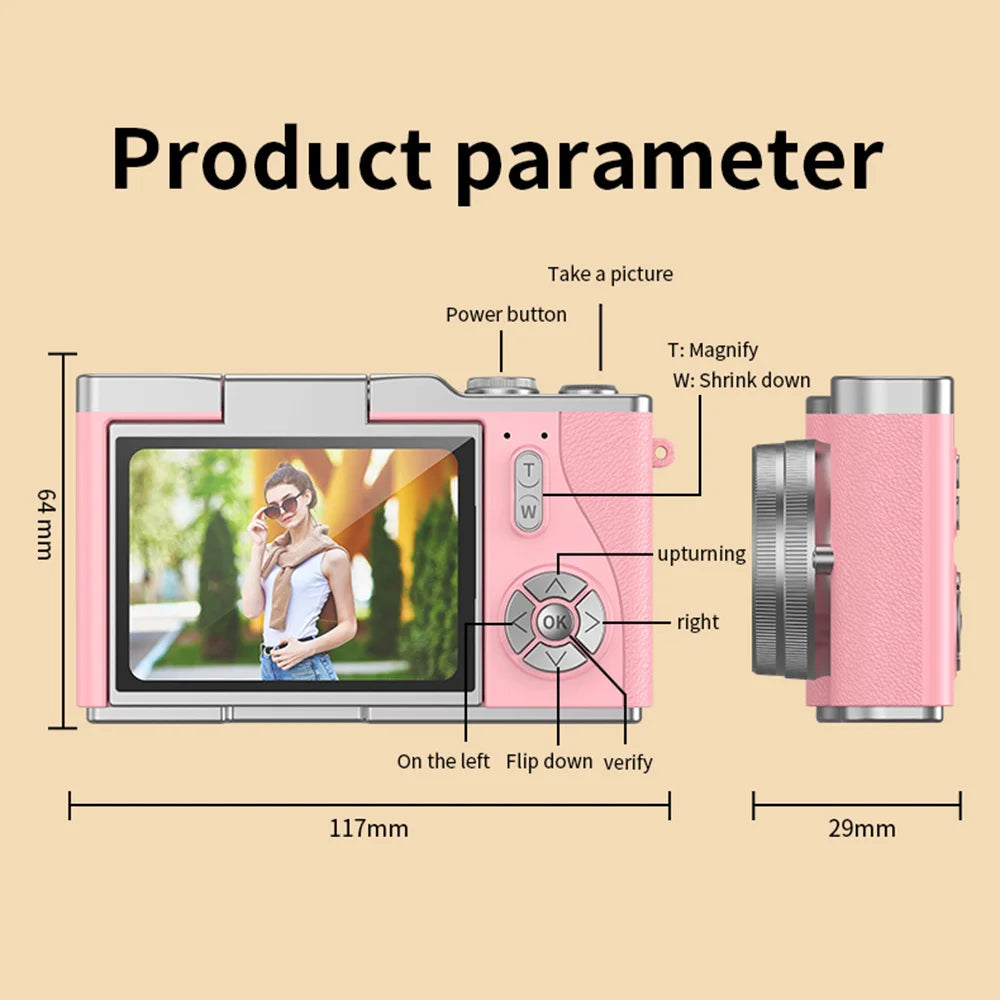 Digitální fotoaparát 4K s výklopným displejem, 48 MP, 8× zoom, kompaktní fotoaparát pro focení a natáčení videí | Meowbutter