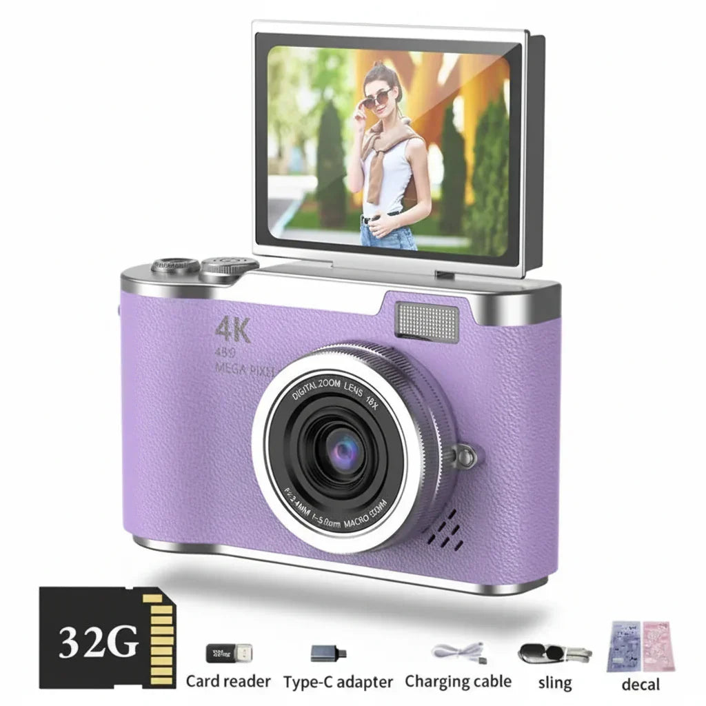 4K-digitalkamera — 48 MP, 8X zoom, vendbar skærm med 180 grader
