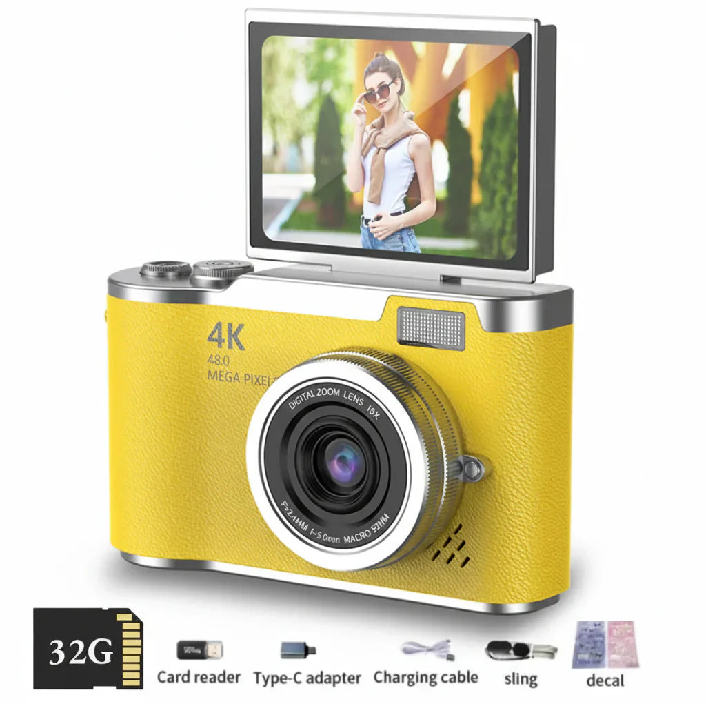 Digitální fotoaparát 4K s výklopným displejem, 48 MP, 8× zoom, kompaktní fotoaparát pro focení a natáčení videí | Meowbutter