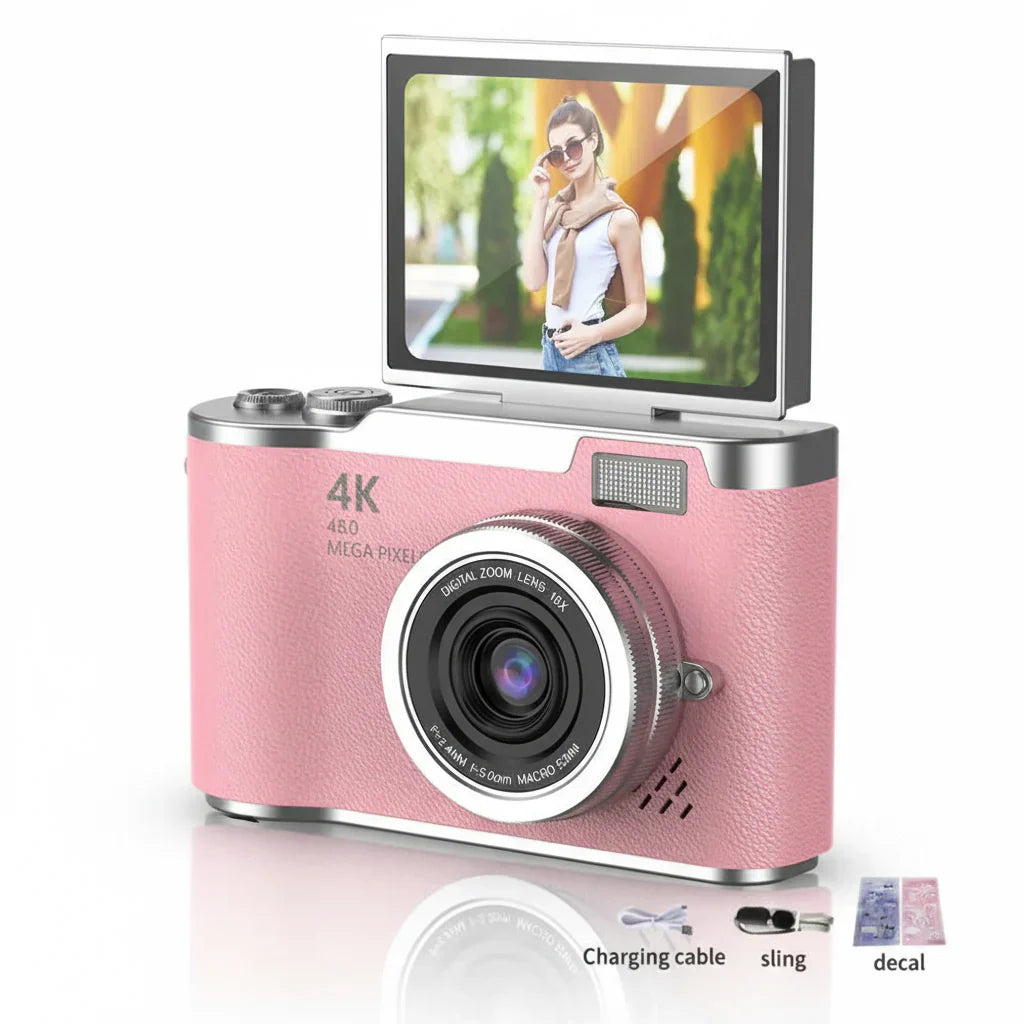 Digitální fotoaparát 4K s výklopným displejem, 48 MP, 8× zoom, kompaktní fotoaparát pro focení a natáčení videí | Meowbutter
