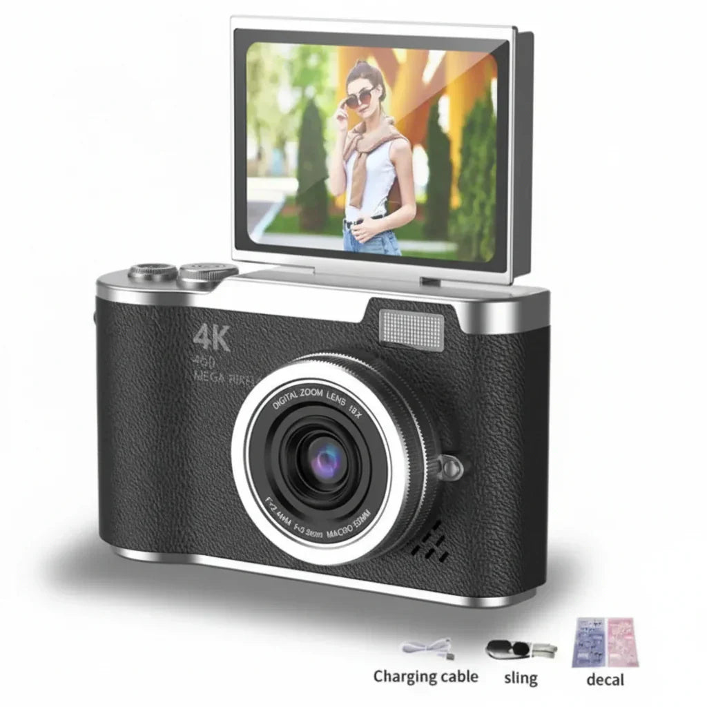 Digitální fotoaparát 4K s výklopným displejem, 48 MP, 8× zoom, kompaktní fotoaparát pro focení a natáčení videí | Meowbutter