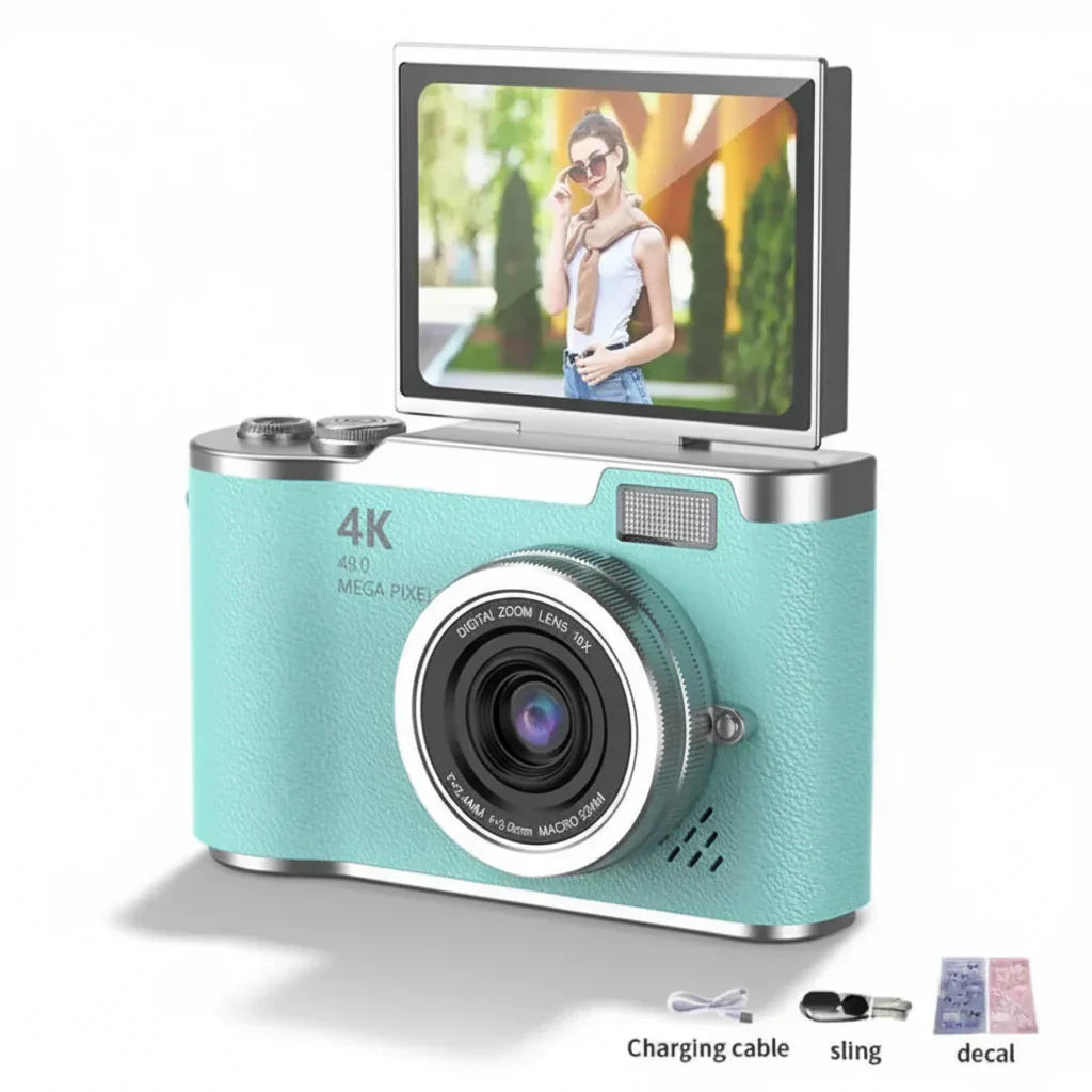 Digitální fotoaparát 4K s výklopným displejem, 48 MP, 8× zoom, kompaktní fotoaparát pro focení a natáčení videí | Meowbutter