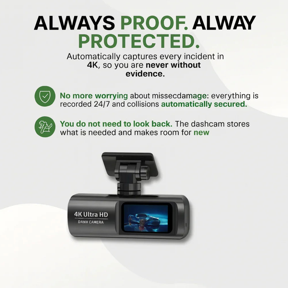 Compact 4K Dash Cam — GPS Navigation, WiFi Connectivity, Night Vision