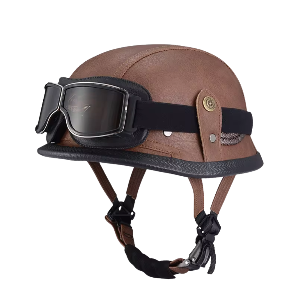 Casco de media cara para motocicleta de cuero alemán retro - Certificación DOT - Meowbutter