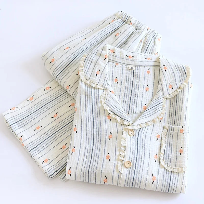The Bloom Floral Pajama Set In Breathable Muslin Cotton