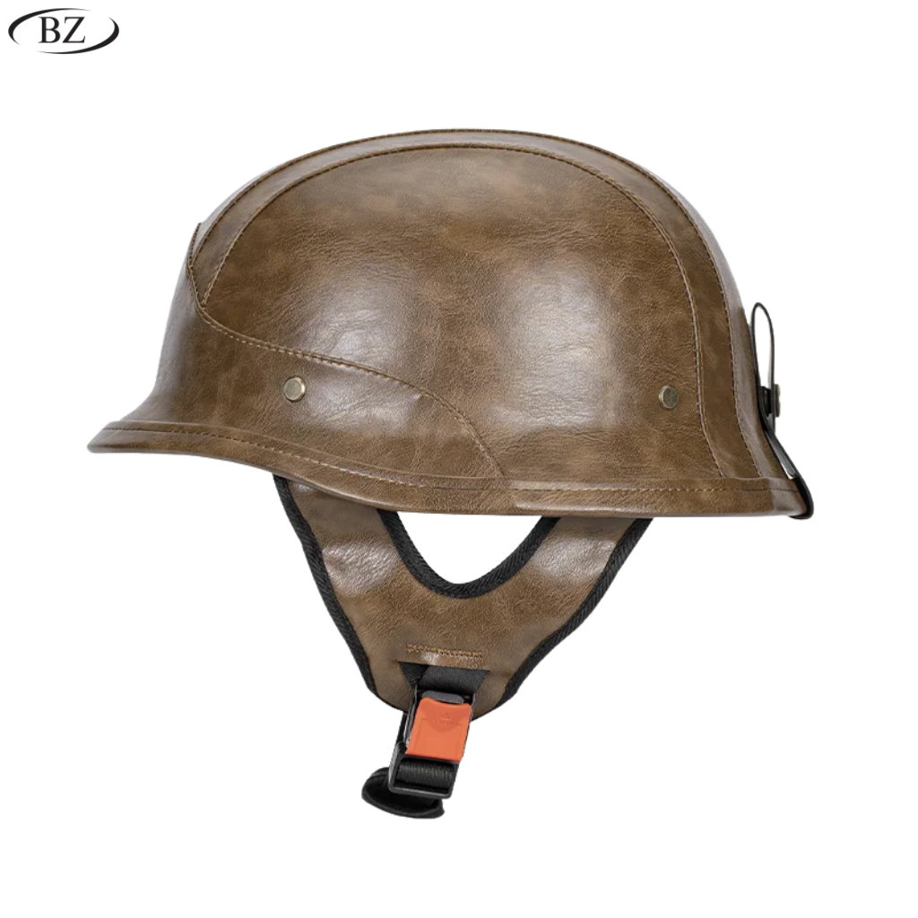 Casco da moto in pelle stile tedesco M35 a mezzo volto - Certificato DOT | meowbutter