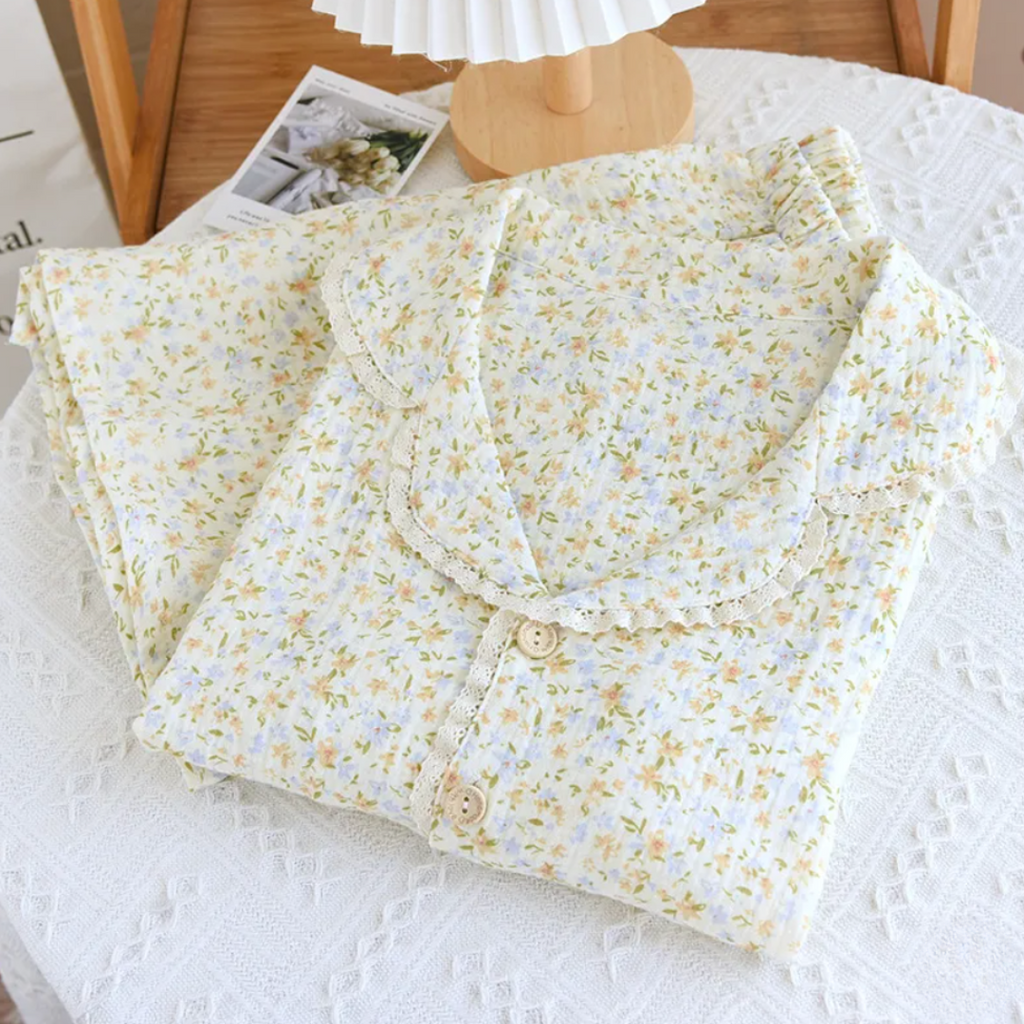 The Short Bloom Short Sleeve Pajama Set In Muslin Cotton