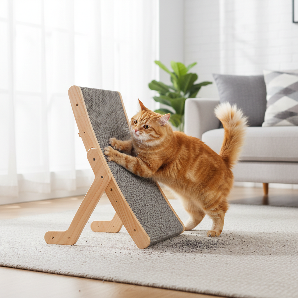 Kradsebræt til katte, buet katteseng i træ | Meowbutter