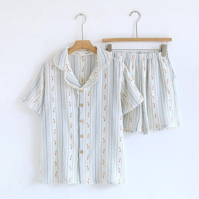 The Short Bloom Short Sleeve Pajama Set In Muslin Cotton
