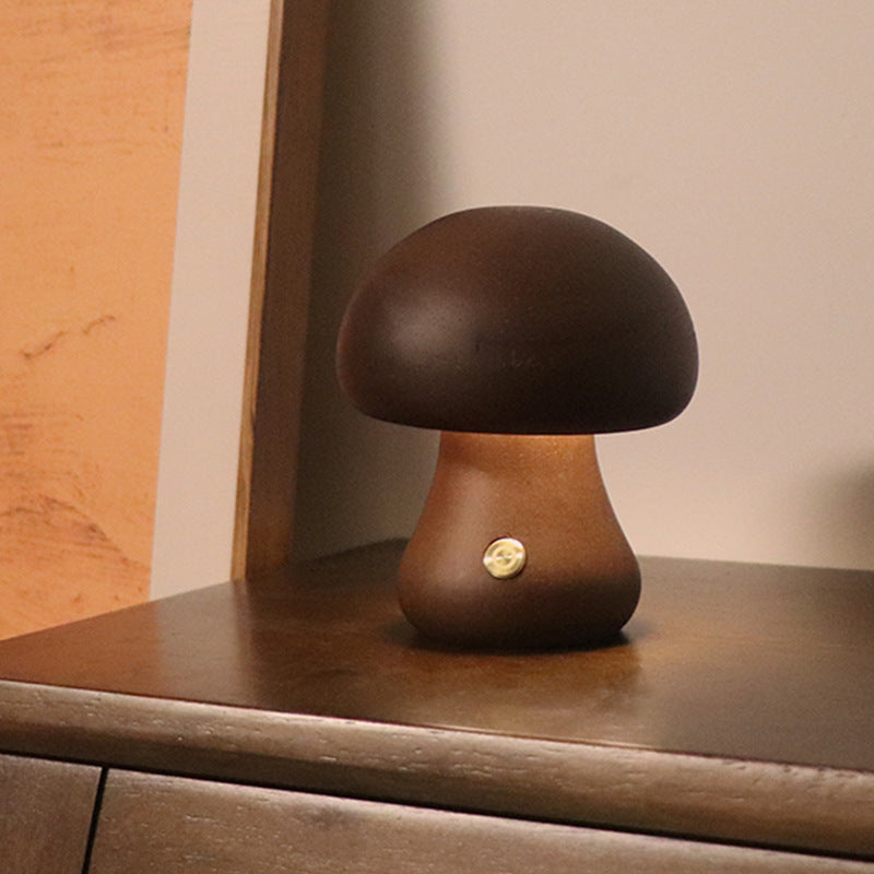 MiraGlow | Wooden Mushroom LED Night Light With Touch Switch | Ambient Mood Lighting | Child-Friendly Lamp